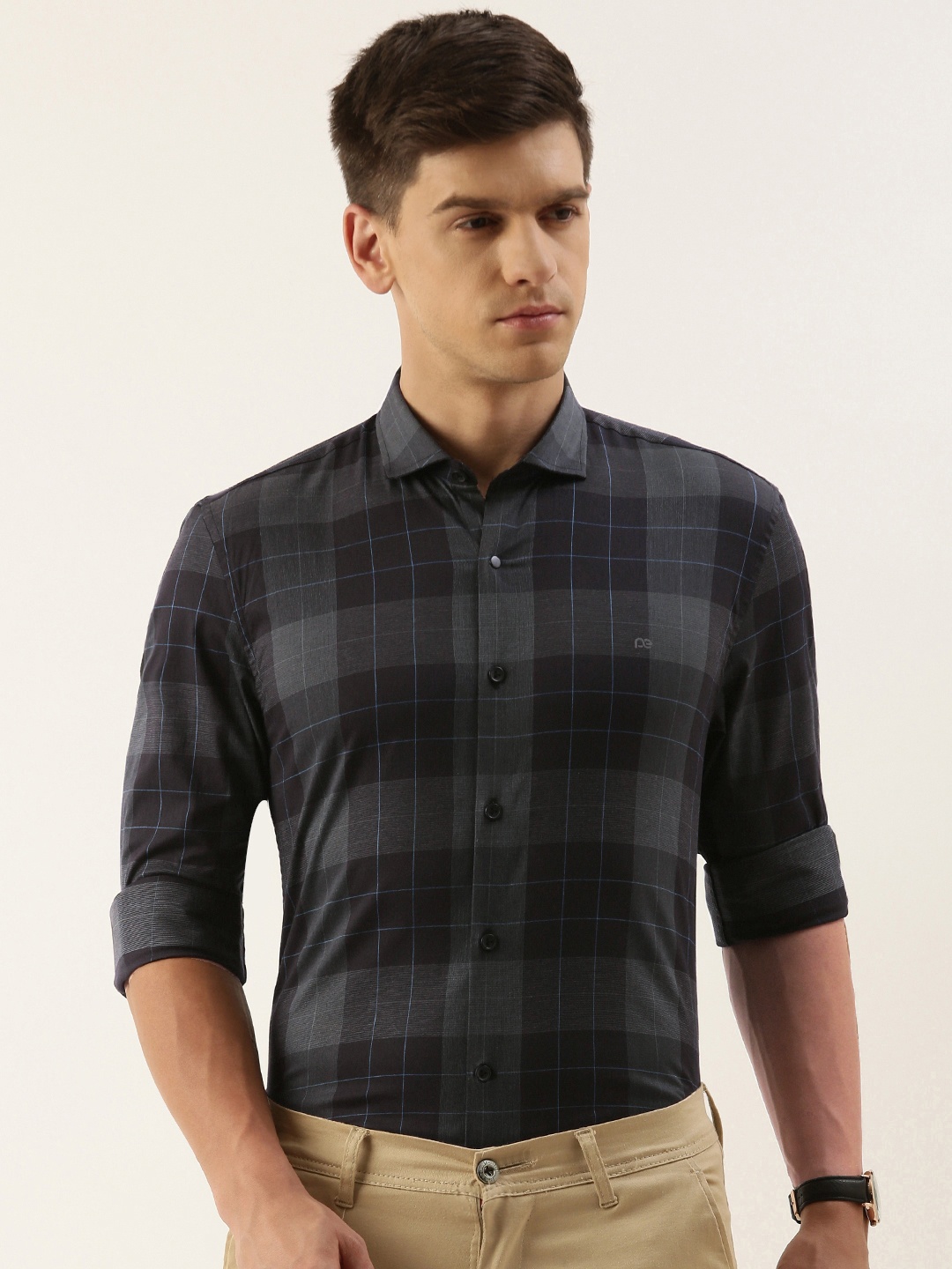 

Peter England Slim Fit Checked Semiformal Shirt, Black