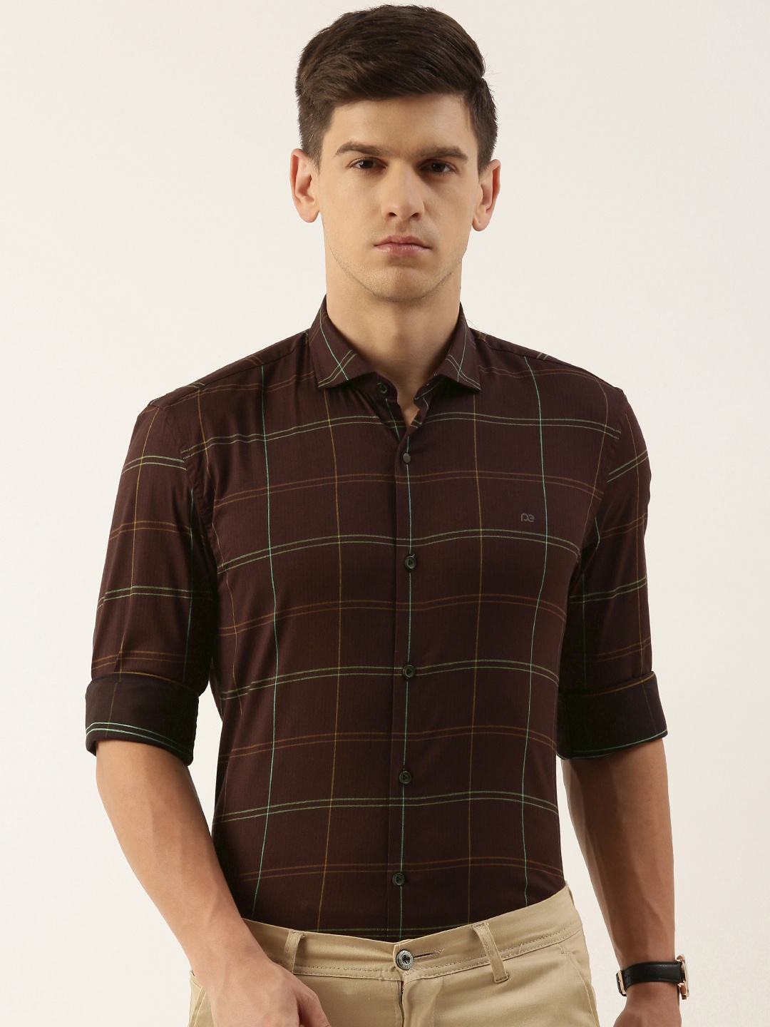 

Peter England Super Slim Fit Checked Semiformal Shirt, Brown