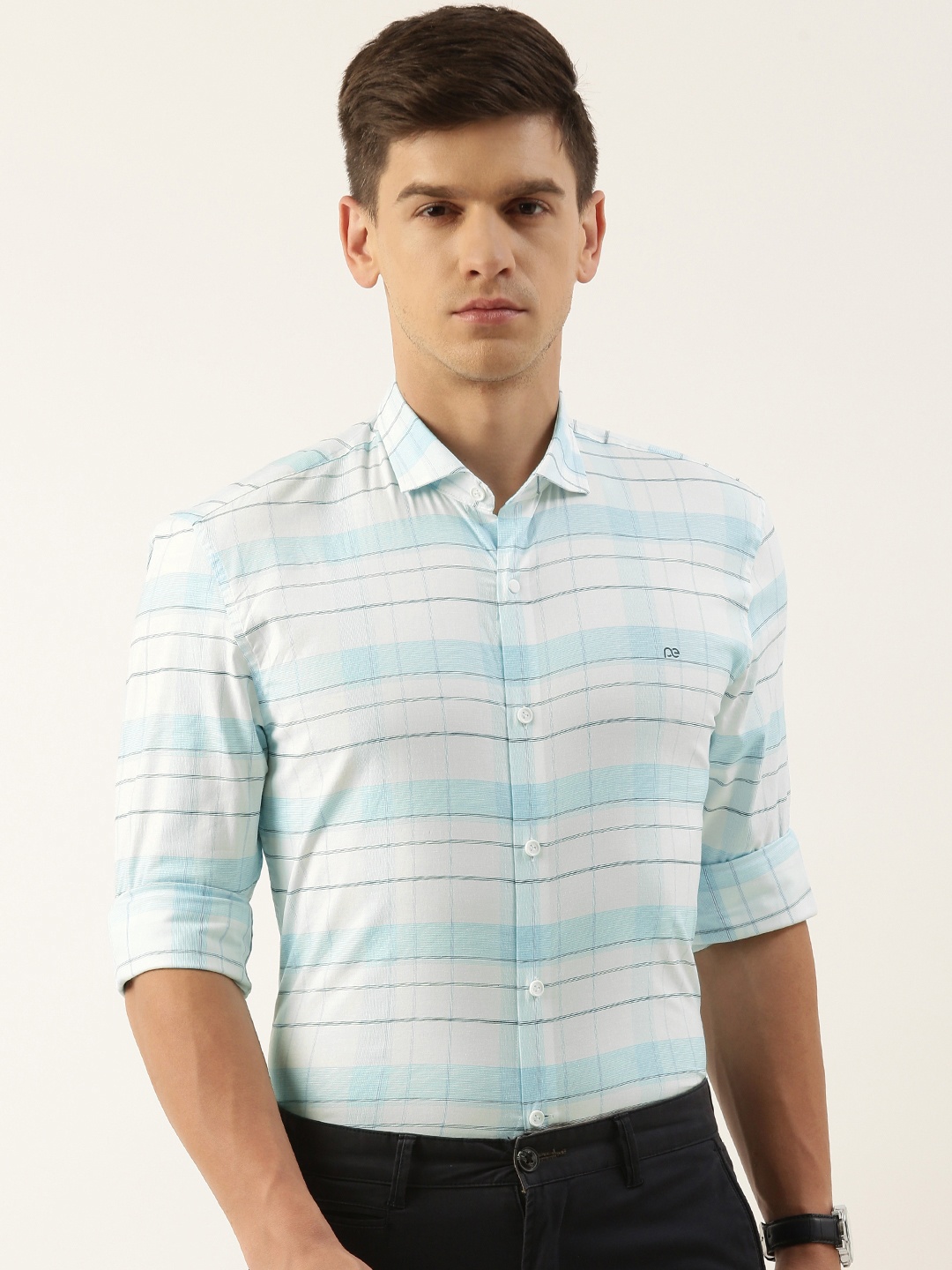 

Peter England Checked Slim Fit Semiformal Shirt, Blue
