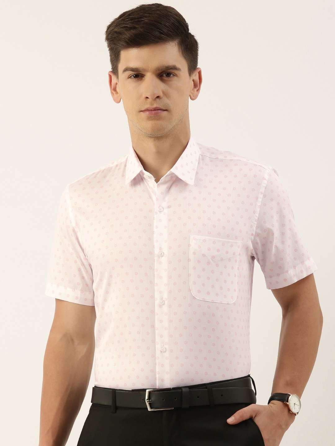 

Peter England Slim Fit Polka Dots Printed Pure Cotton Formal Shirt, White