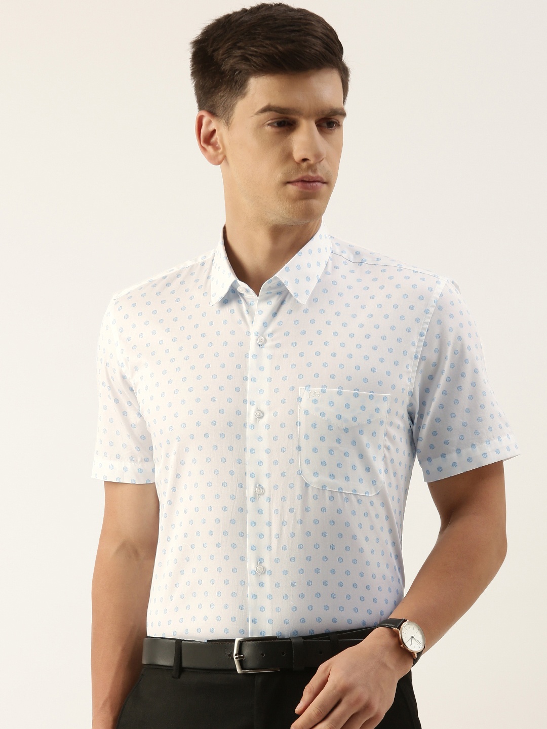 

Peter England Slim Fit Polka Dots Printed Pure Cotton Formal Shirt, White