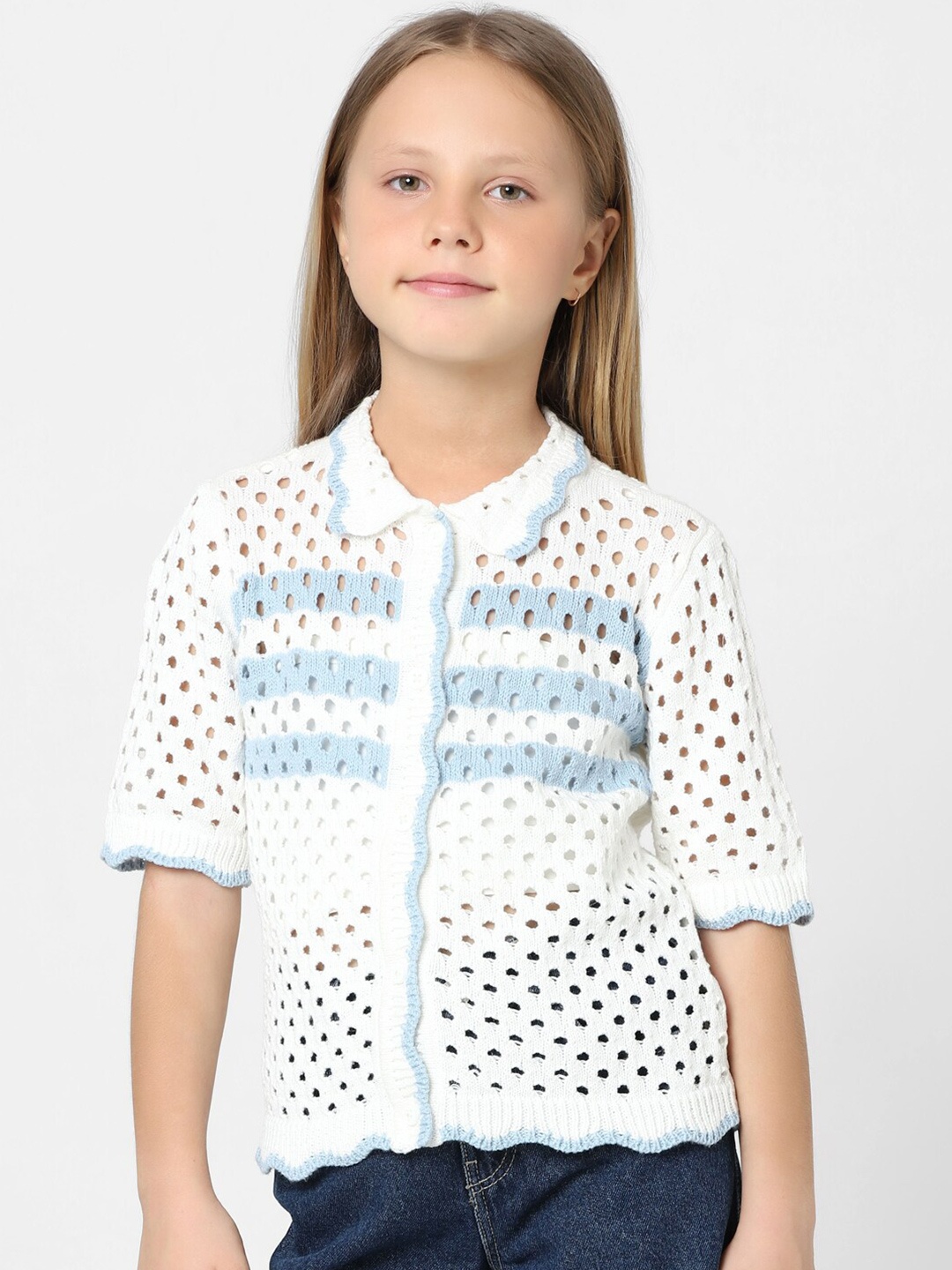 

KIDS ONLY Girls Striped Shirt Style Cotton Top, White