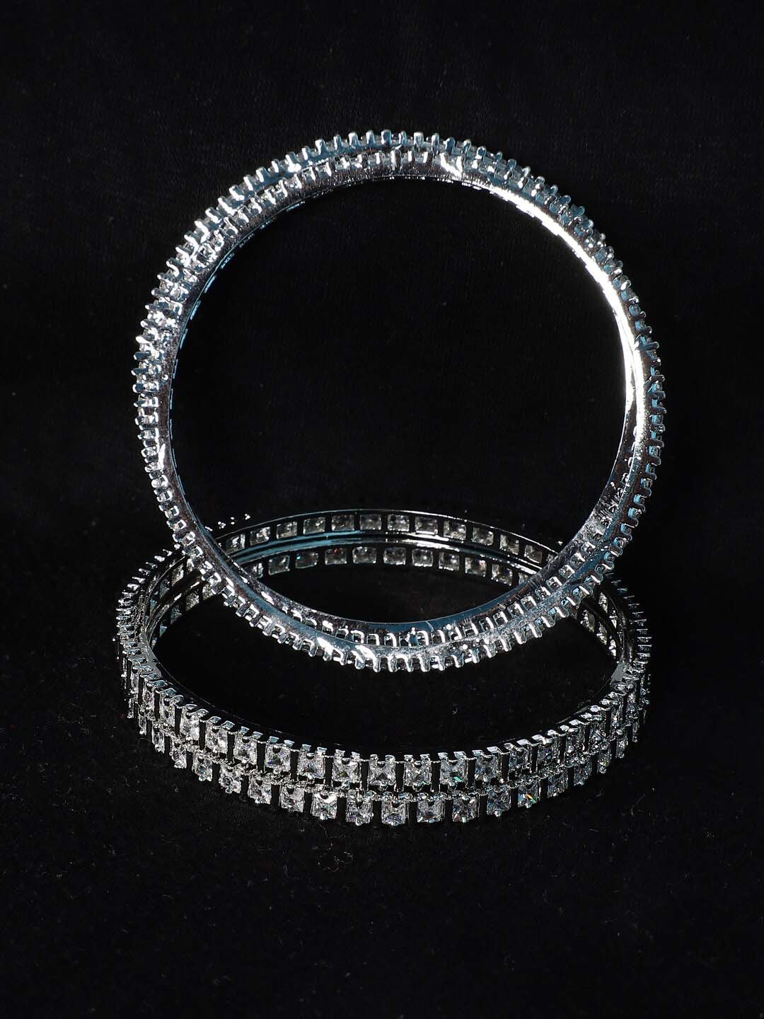 

STEORRA JEWELS Set of 4 Silver-Plated AD-Studded Alloy Bangles, White