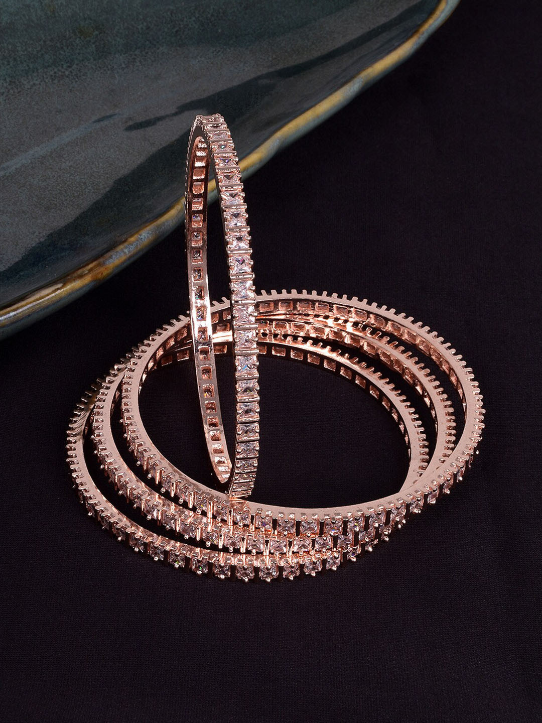 

STEORRA JEWELS Set Of 4 Gold-Plated AD-Studded Bangles