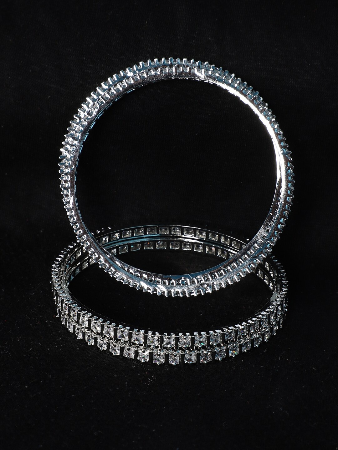 

STEORRA JEWELS Set Of 4 Silver-Plated AD-Studded Bangles
