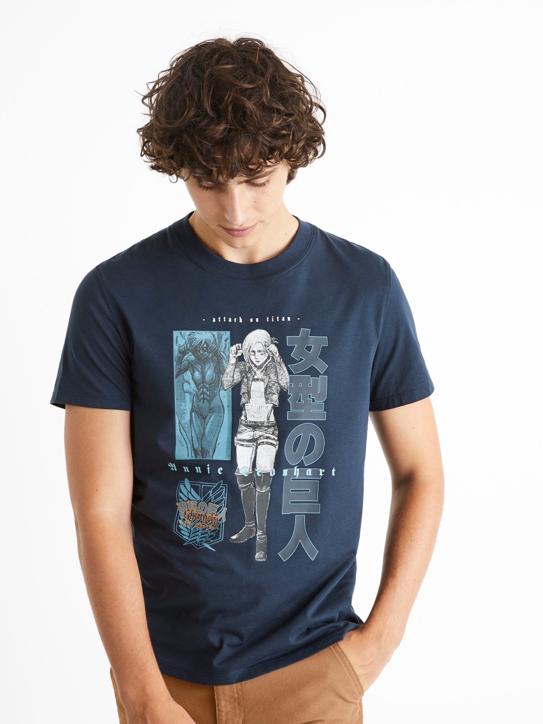 

Celio Attack On Titan Printed Relaxed Fit Cotton T-shirt, Navy blue