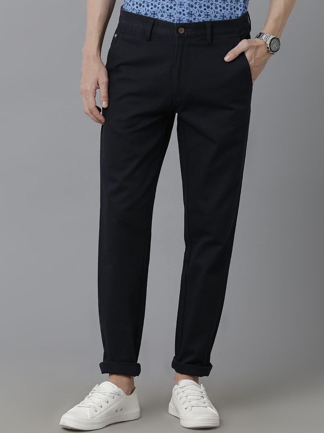 

Double Two Men Smart Slim Fit Cotton Chinos, Navy blue