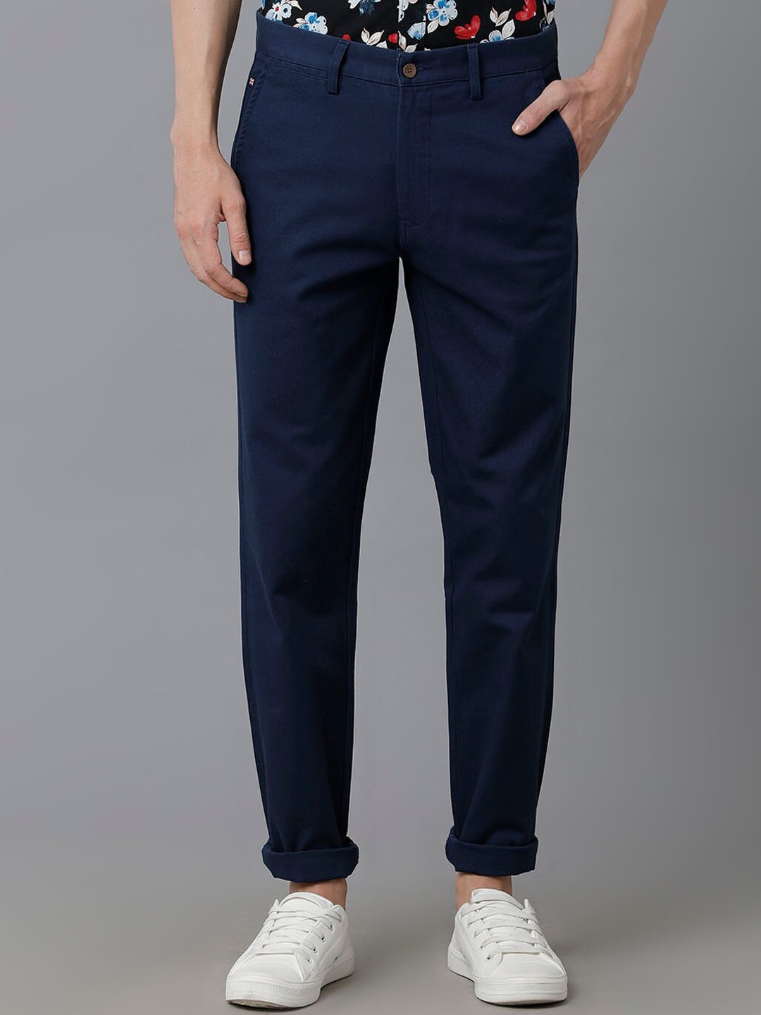 

Double Two Men Smart Slim Fit Cotton Chinos Trousers, Navy blue