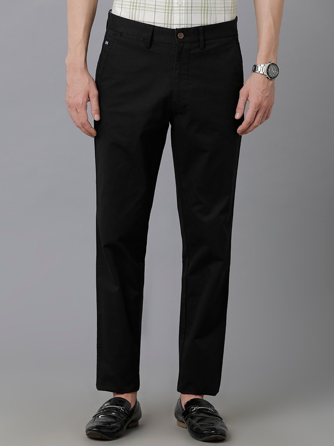 

Double Two Men Cotton Smart Slim Fit Trousers, Navy blue
