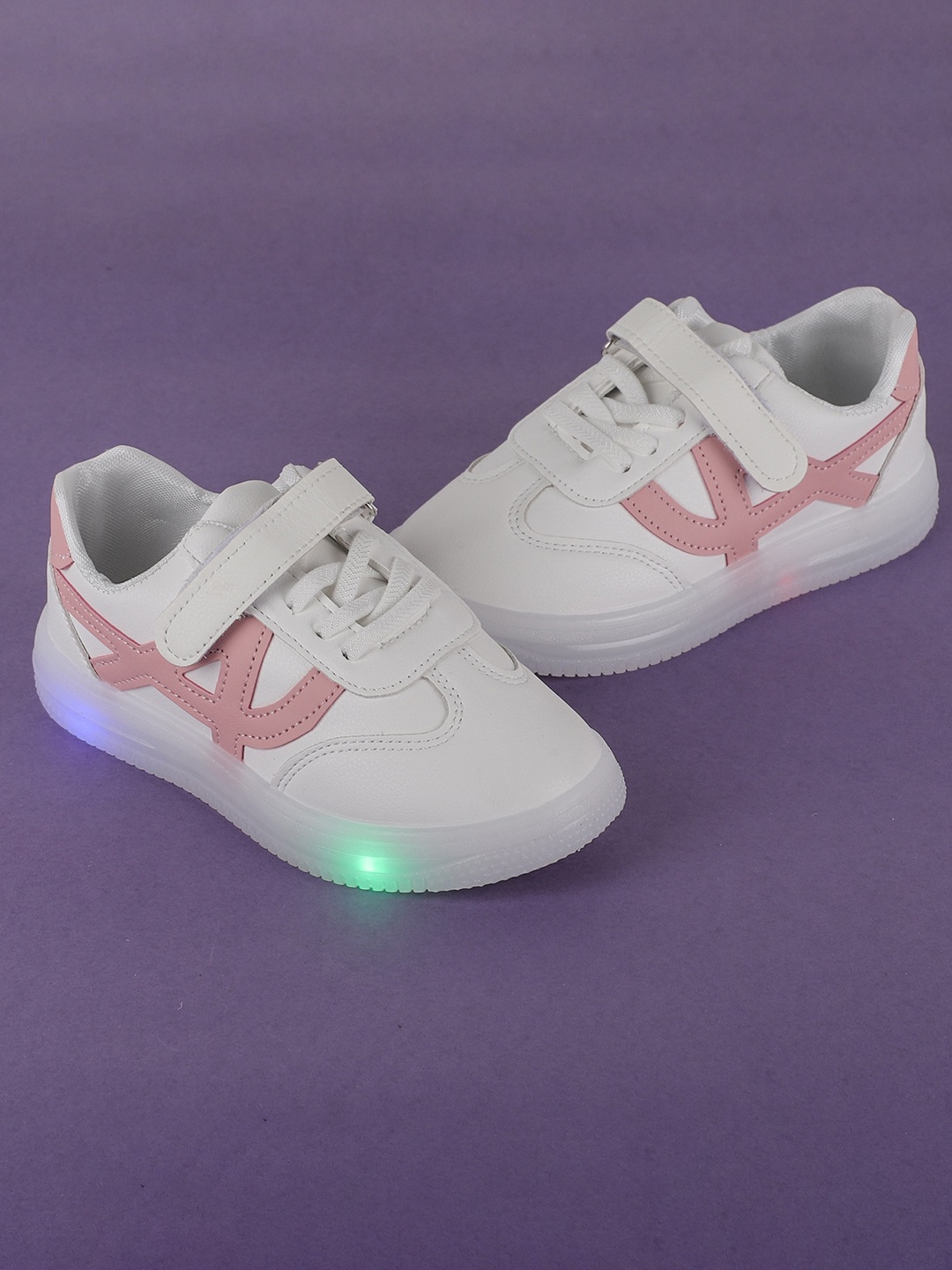 

FEETWELL SHOES Kids Colourblocked LED Velcro Sneakers, White