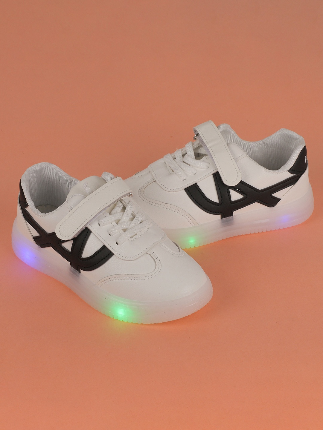 

FEETWELL SHOES Kids Colourblocked LED Velcro Sneakers, White
