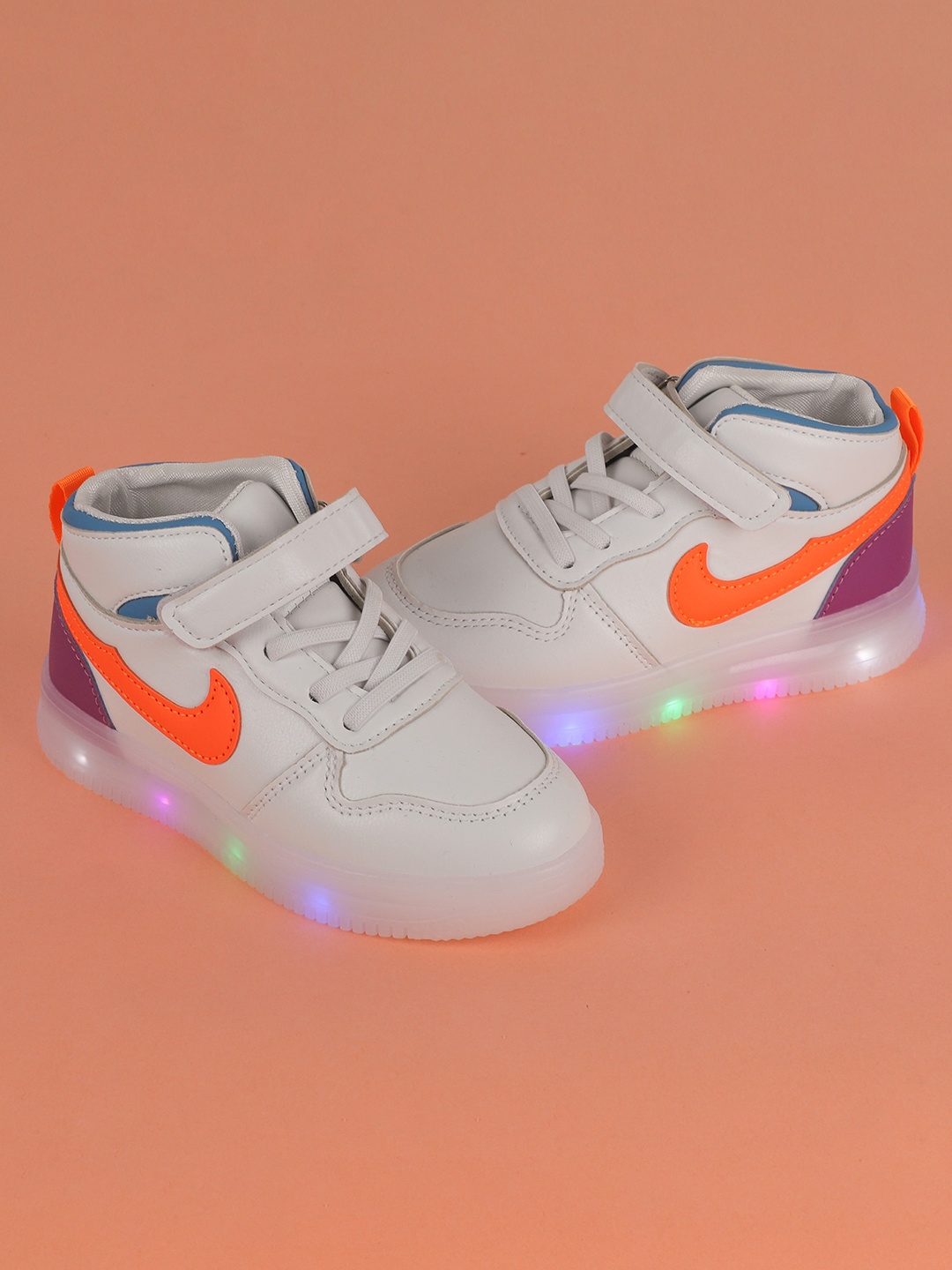 

FEETWELL SHOES Kids Colourblocked LED Velcro Sneakers, White