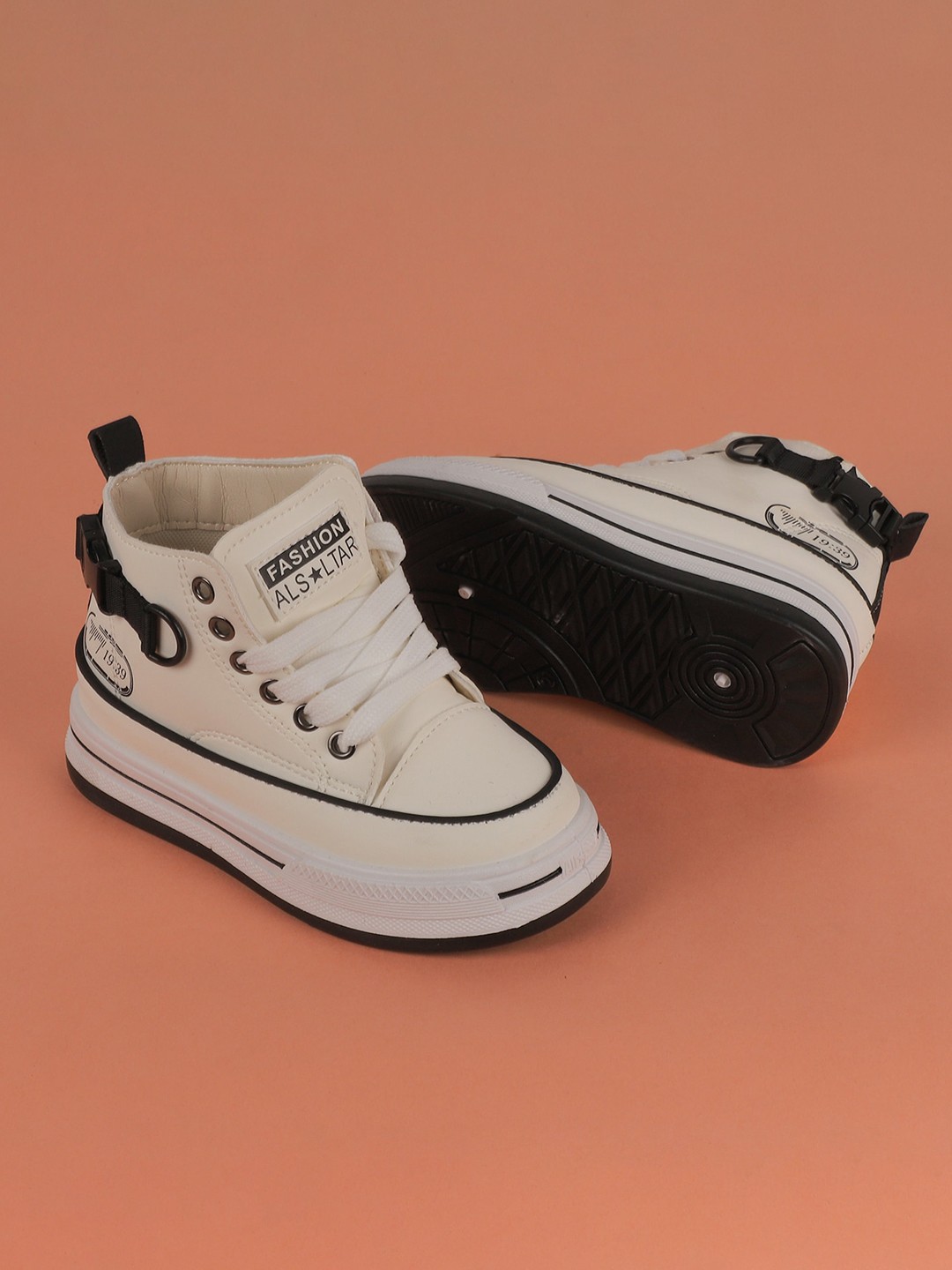 

FEETWELL SHOES Kids Mid-Top Lace-Up Sneakers, White
