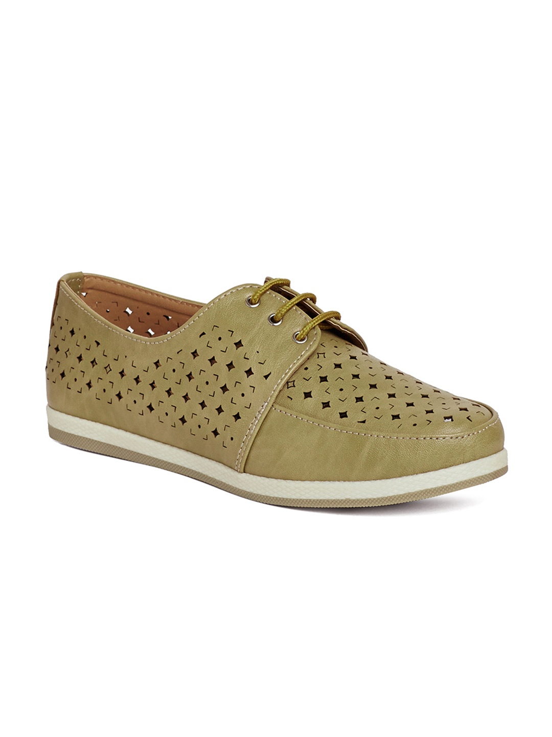 

Marc Loire Women Olive Green Perforations Synthetic Mid-Top Derbys