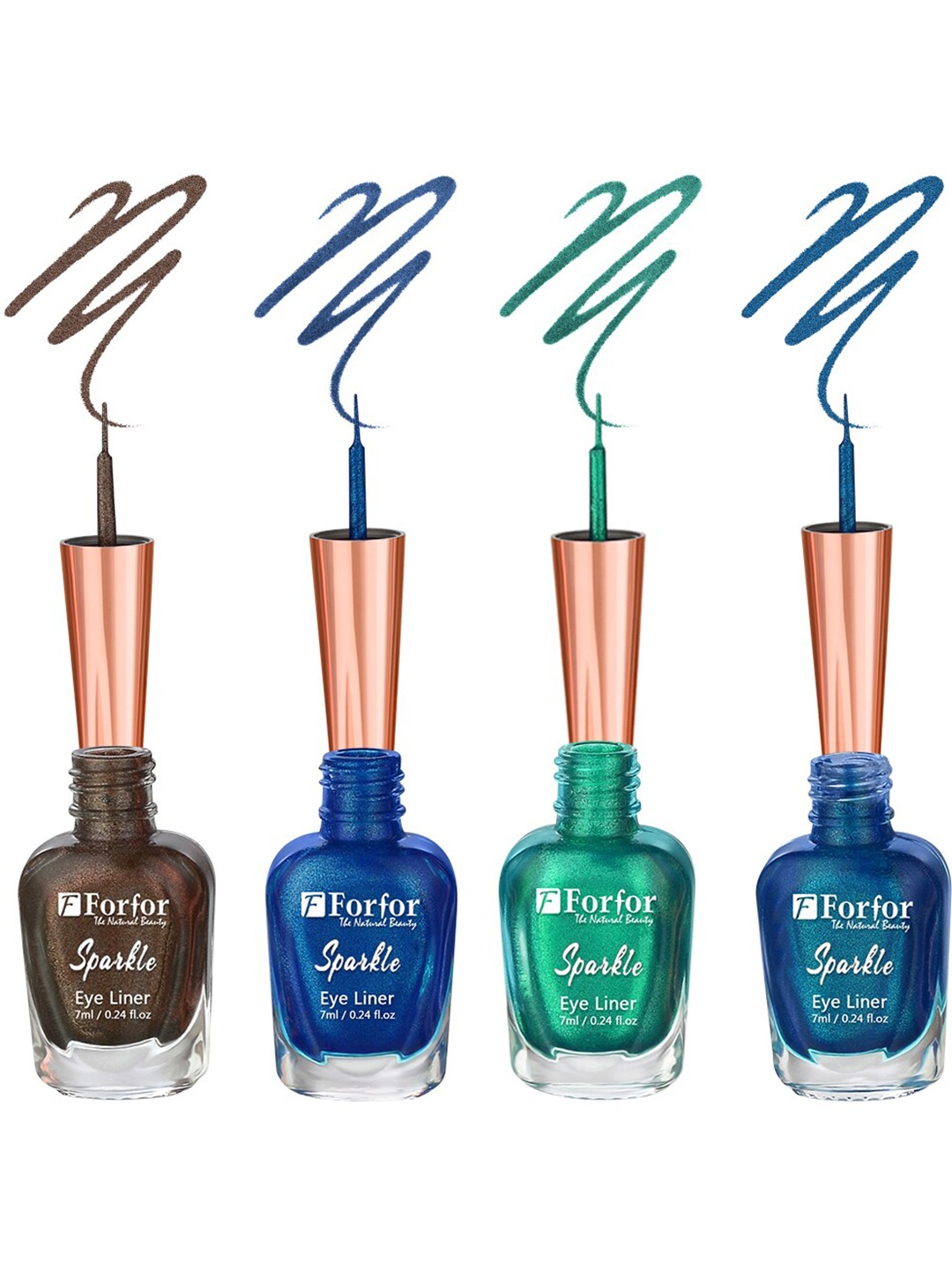 

FORFOR Set of 4 Sparkle Water-Proof Liquid Glitter Eyeliners 7ml Each - Shades 07+08+03+06, Green