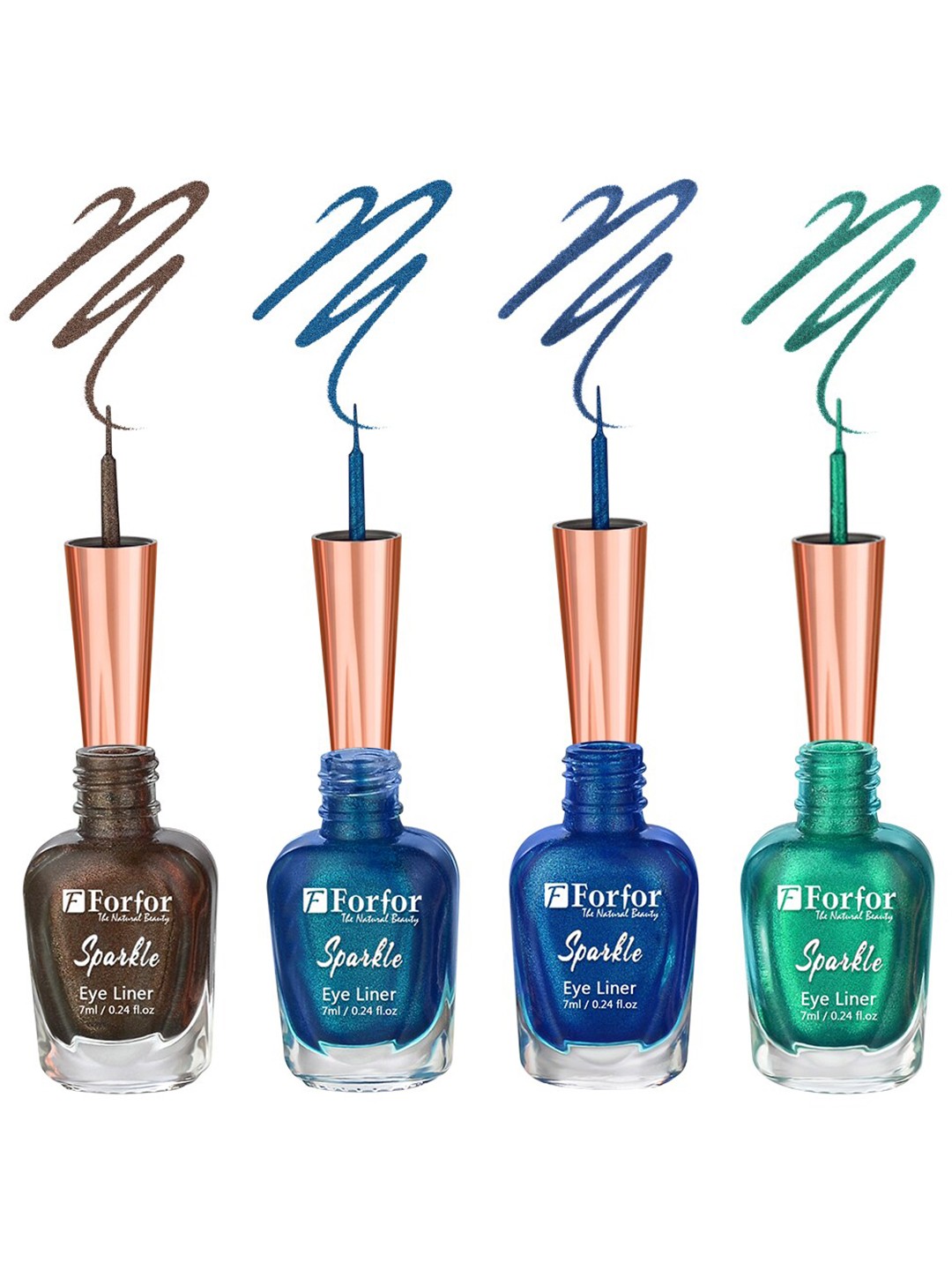 

FORFOR Set of 4 Sparkle Water-Proof Liquid Glitter Eyeliners 7ml Each - Shades 06+07+08+03, Brown