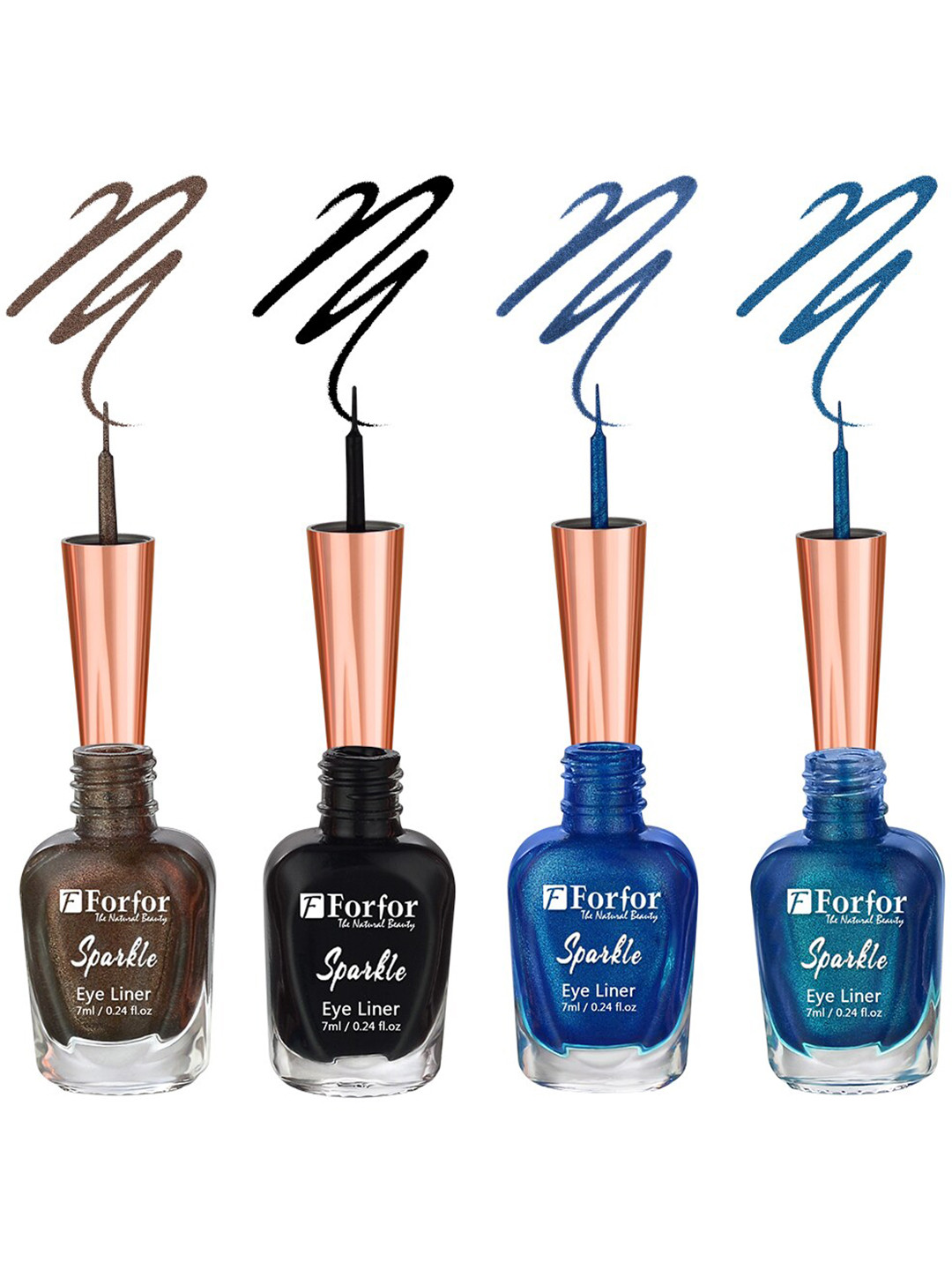 

FORFOR Set of 4 Sparkle Water-Proof Liquid Glitter Eyeliners 7ml Each - Shades 06+07+08+01, Blue