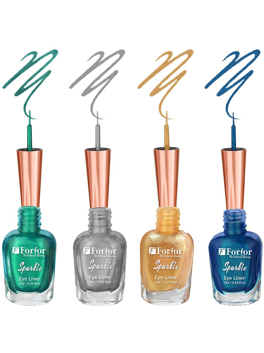 

FORFOR Set of 4 Sparkle Water-Proof Liquid Glitter Eyeliners 7ml Each - Shades 03+04+05+08, Green