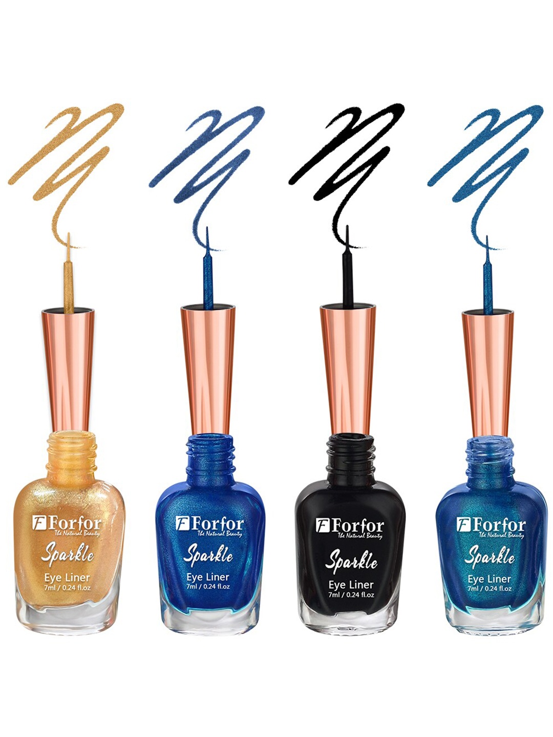 

FORFOR Set of 4 Sparkle Water-Proof Liquid Glitter Eyeliners 7ml Each - Shades 07+08+01+04, Blue