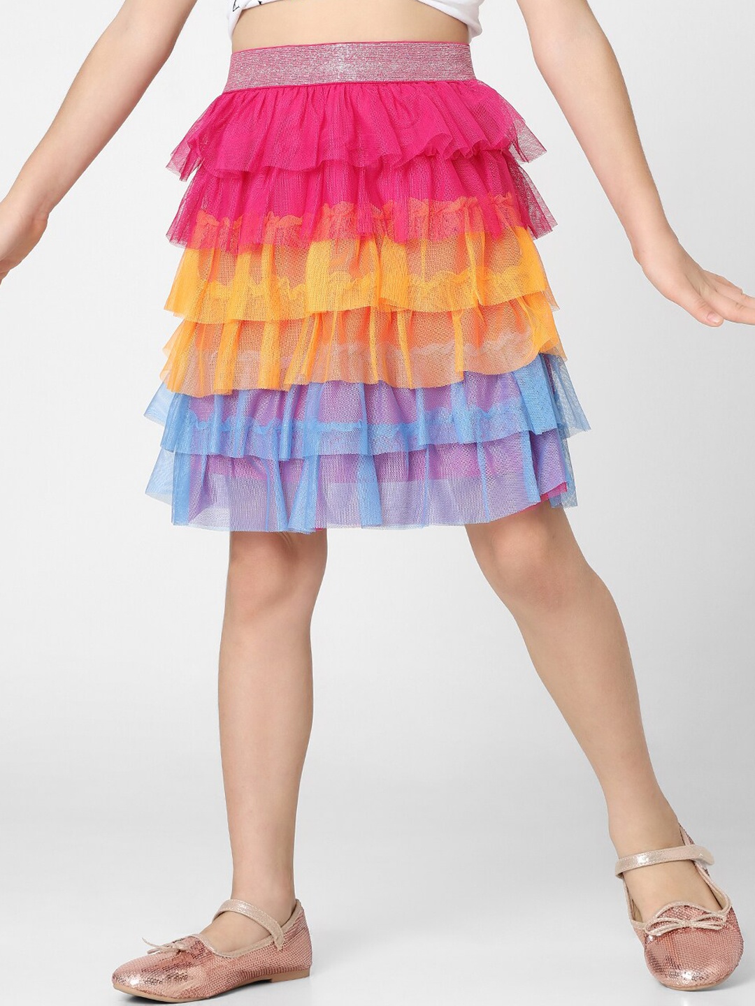 

KIDS ONLY Girls Colourblocked Layered Knee Length Skirt, Pink
