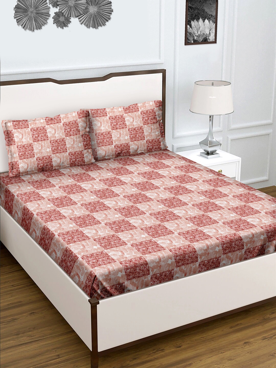 

BELLA CASA Radiant Red & Brown 150 TC Flat Cotton King Bedsheet with 2 Pillow Covers