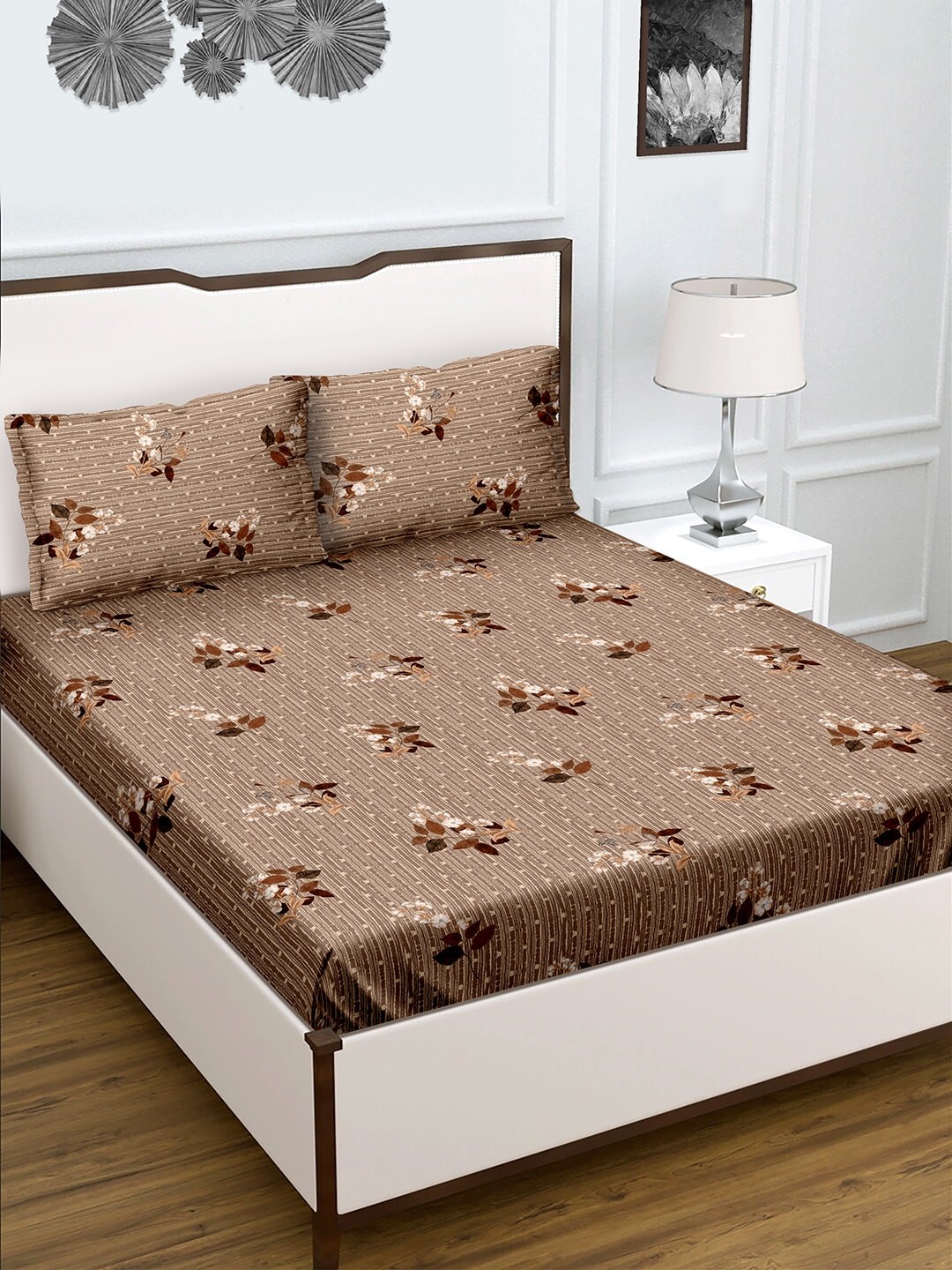 

BELLA CASA Radiant Brown 150 TC Flat Cotton King Bedsheet with 2 Pillow Covers