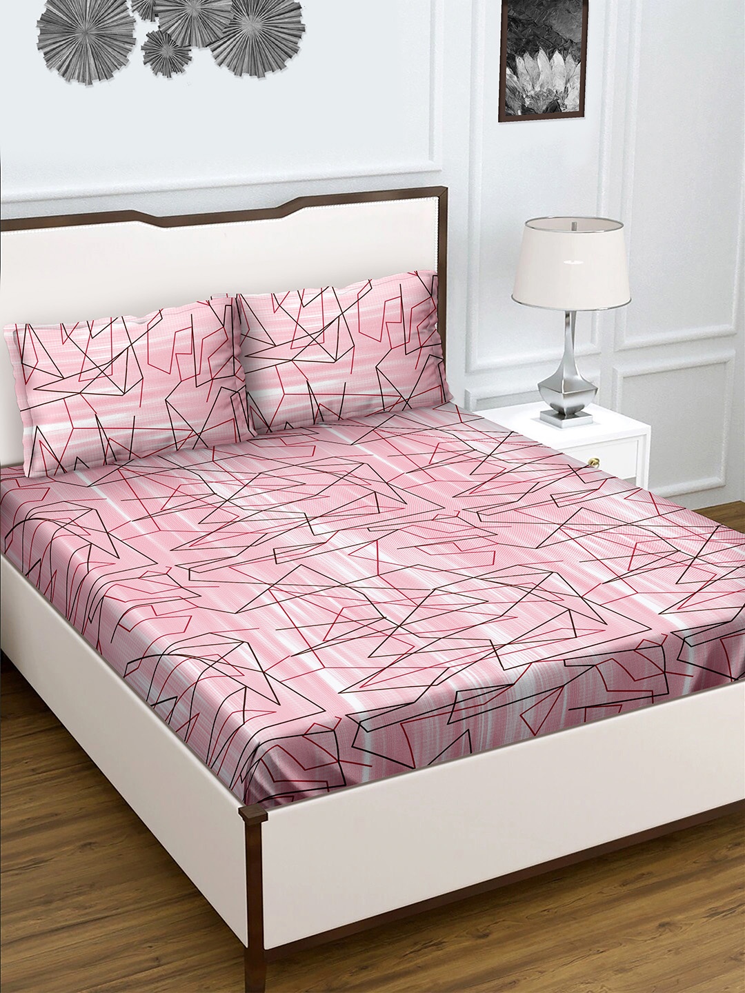 

BELLA CASA Radiant Pink & White 150 TC Flat Cottn King Bedsheet & 2 Pillow Covers