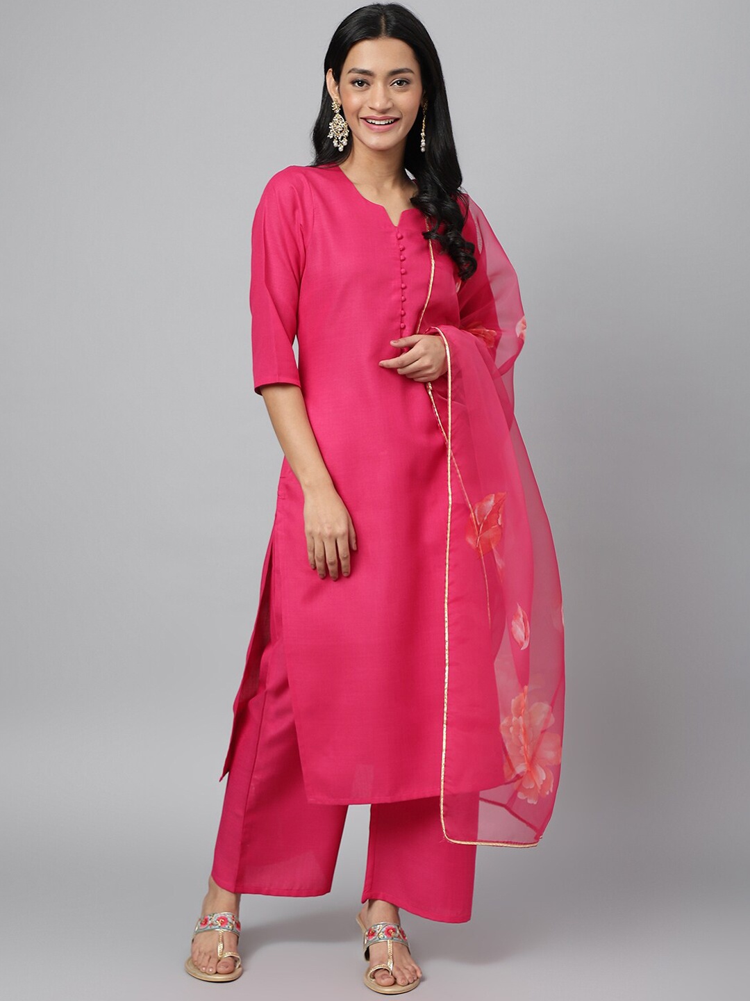 

RATAN Notch Neck Kurta with Palazzos & Dupatta, Pink