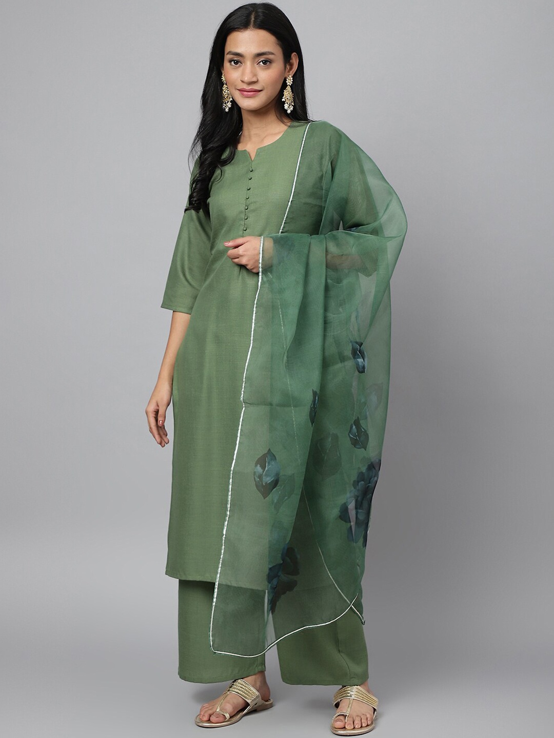 

RATAN Straight Kurta with Palazzo & With Floral Printed Dupatta, Green