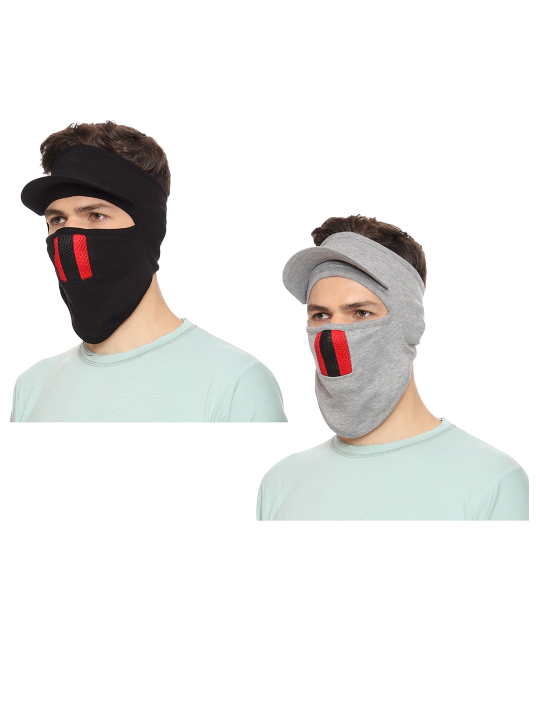 

Gajraj Pack Of 2 1-Ply Cotton Reusable Full Face Mask with Air Filter Mesh & Visor, Black