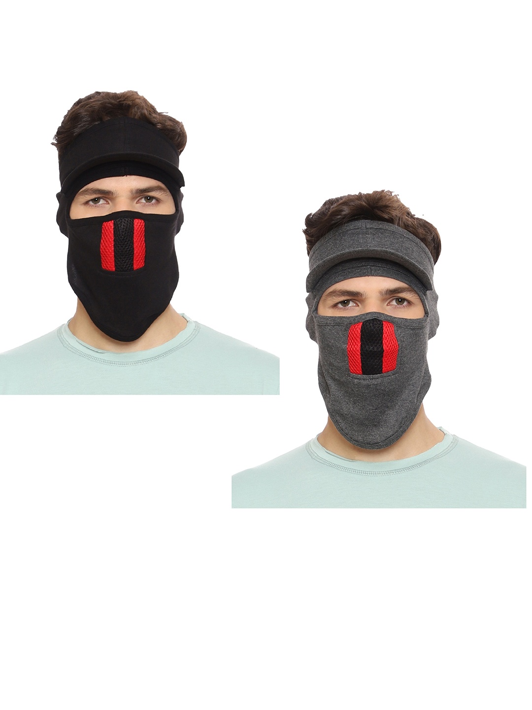 

Gajraj Unisex Pack Of 2 Cotton Full Face Masks With Air Filter Mesh & Visor, Black