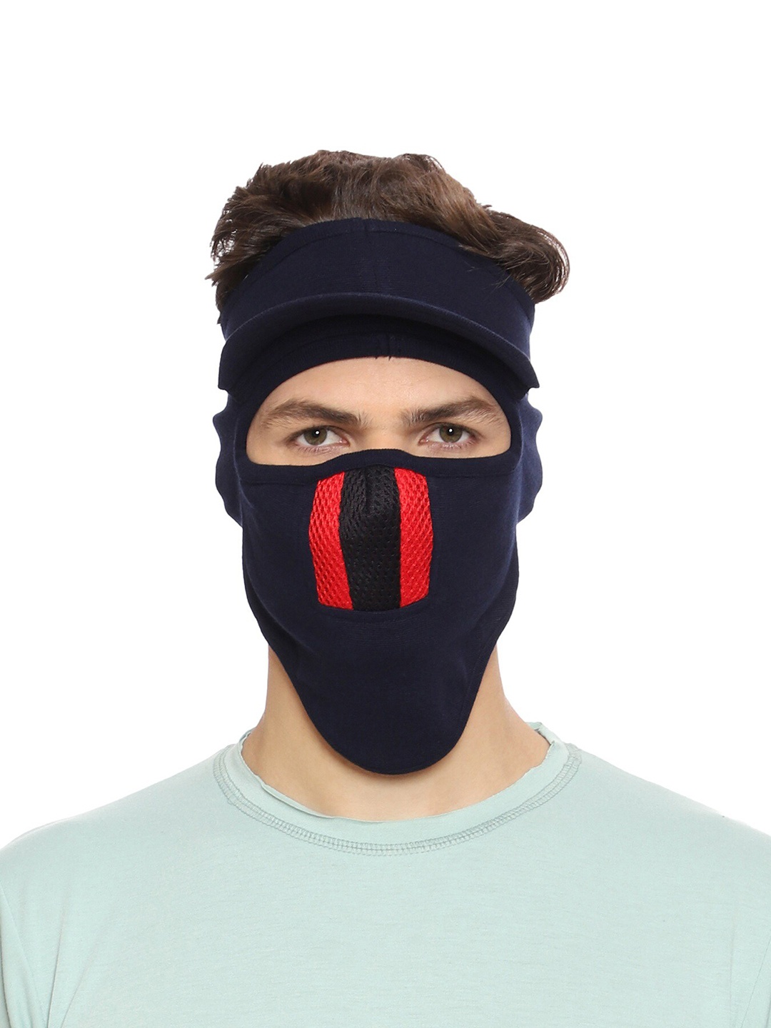 

Gajraj Unisex Cotton Full Face Mask With Air Filter Mesh & Visor, Navy blue