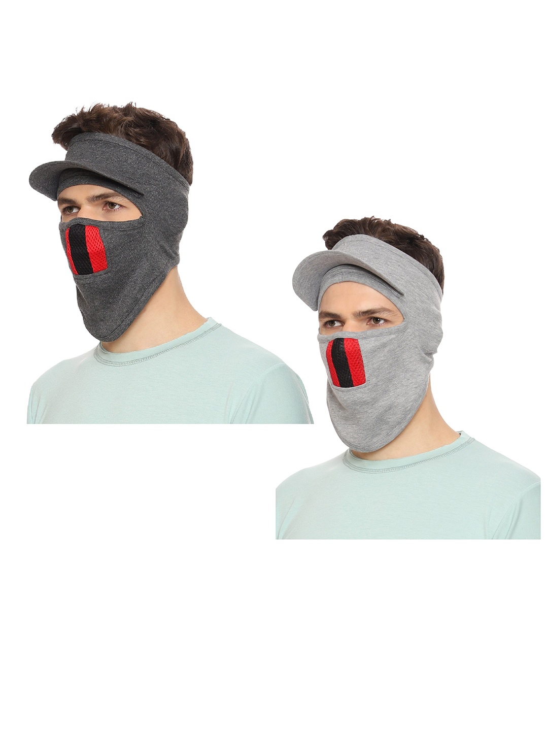 

Gajraj Unisex Pack Of 2 Cotton Full Face Mask With Air Filter Mesh & Visor, Grey