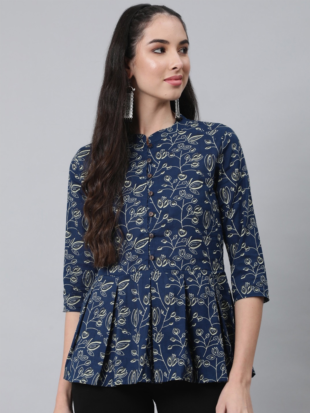 

Anubhutee Navy Blue Ethnic Motifs Printed Pure Cotton Anarkali Kurti