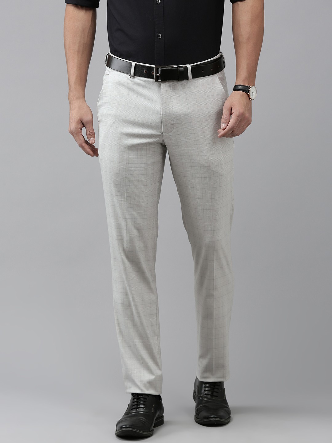 

Van Heusen Men Checked Slim Fit Trousers, Grey
