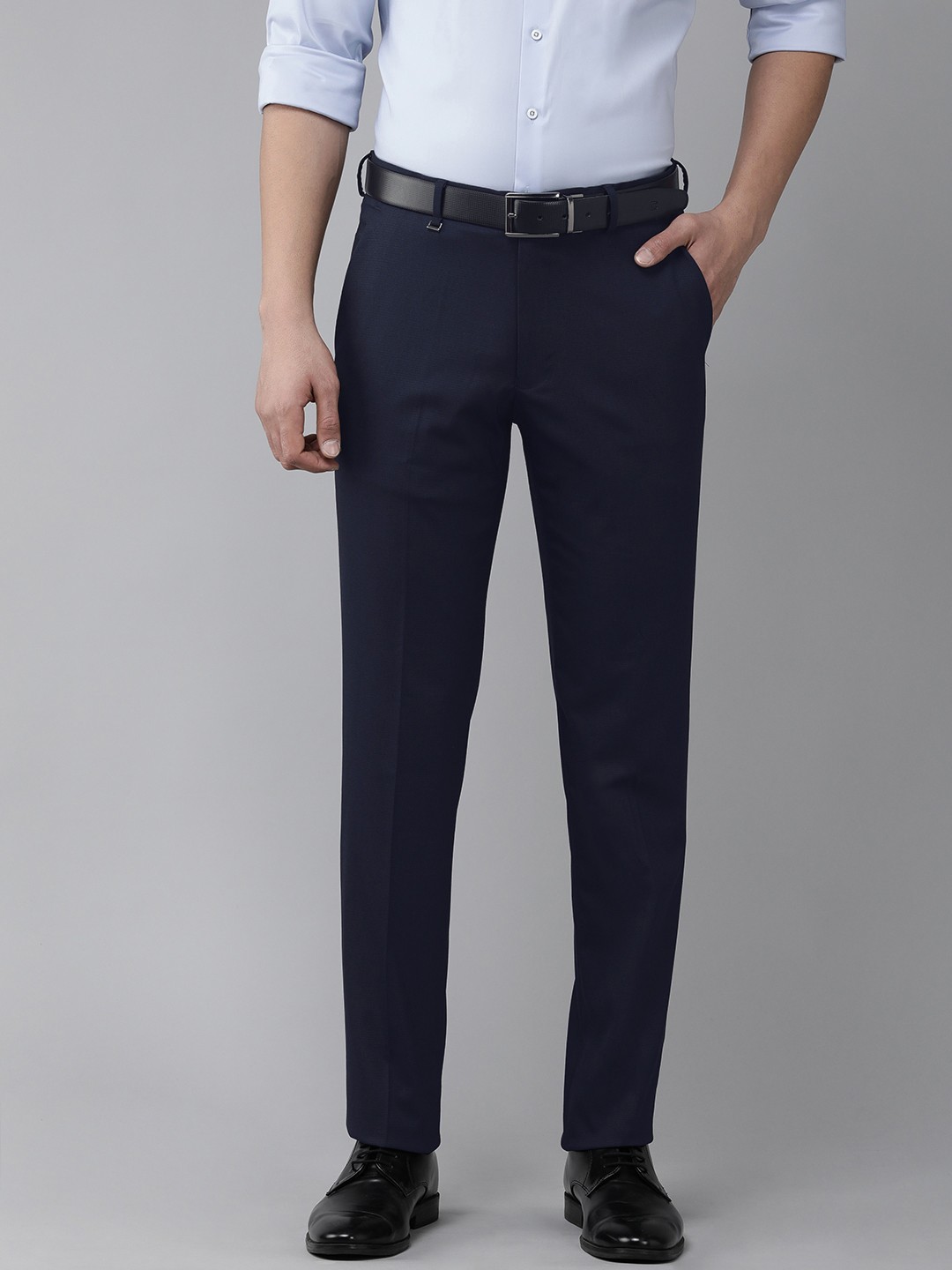 

Van Heusen Men Mid-Rise Slim Fit Trousers, Navy blue