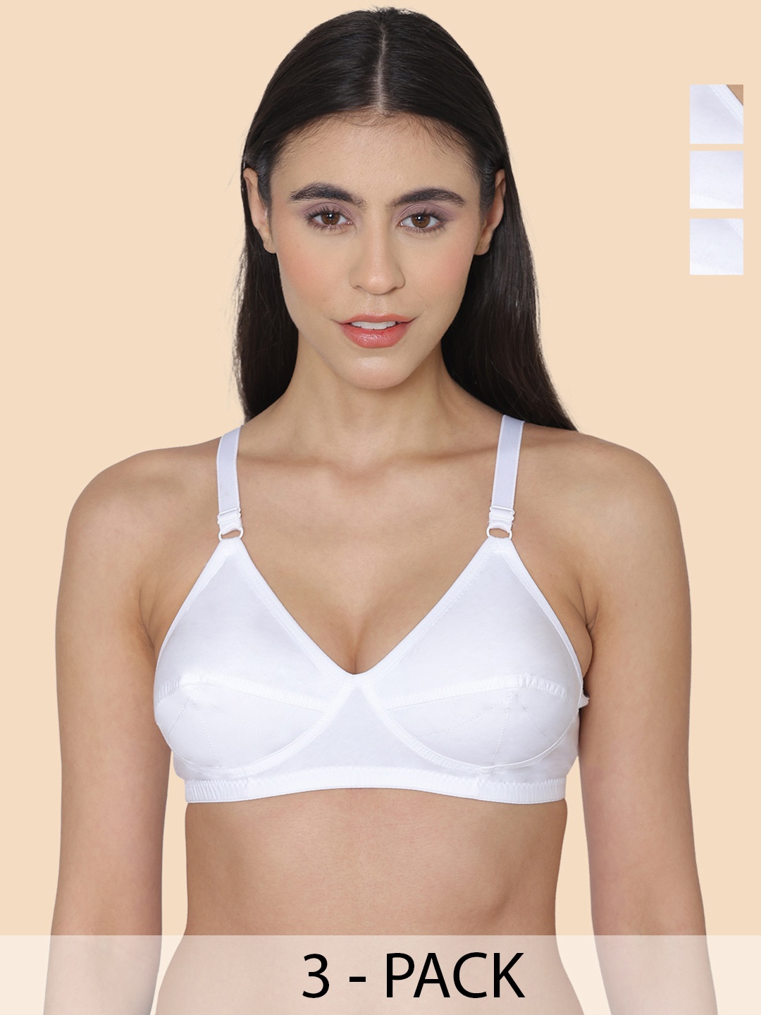 

KOMLI Pack of 3 Women Minimiser Super Non Padded Cotton Bra, White