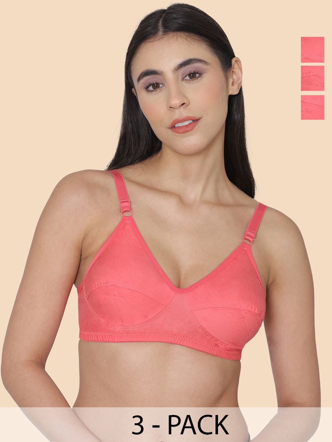 

KOMLI Pack Of 3 Non Padded Everyday Bra, Orange