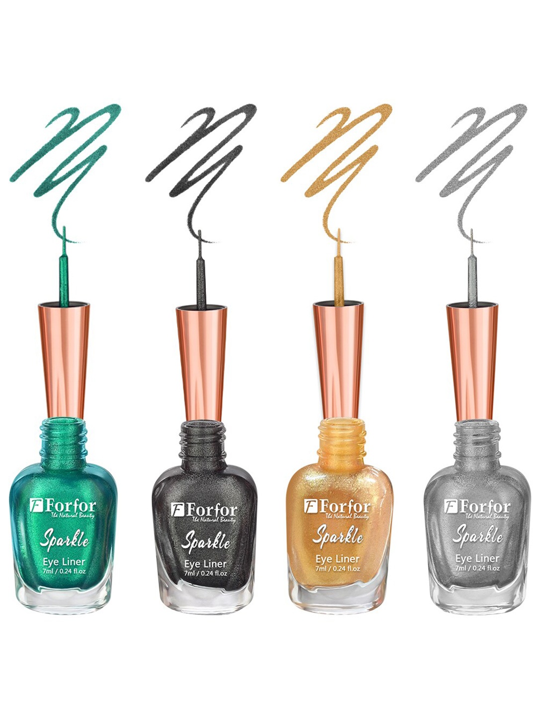 

FORFOR Set of 4 Sparkle Water-Proof Liquid Glitter Eyeliners 7ml Each - Shades 03+04+05+02, Green