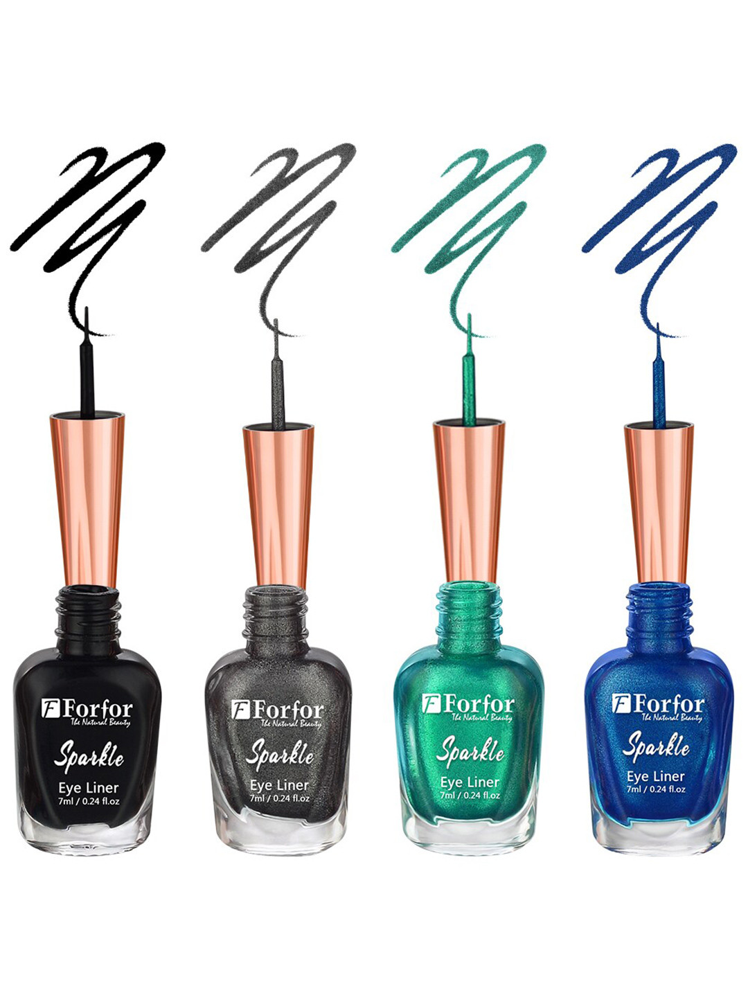 

FORFOR Set of 4 Sparkle Water-Proof Liquid Glitter Eyeliners 7ml Each - Shades 01+02+03+07, Green
