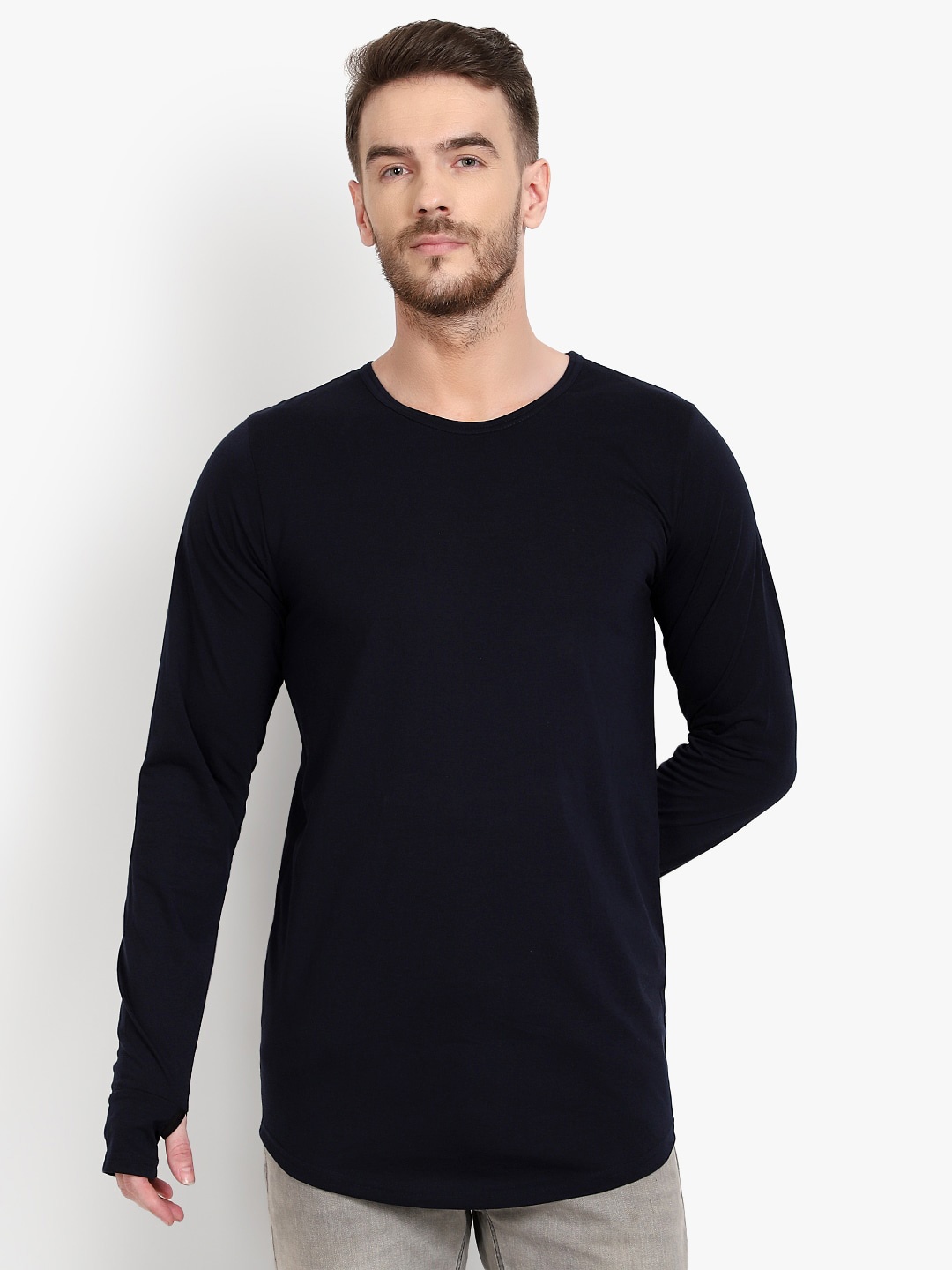 

PAUSE SPORT Long Thumb Hole Sleeves Cotton T-shirt, Navy blue