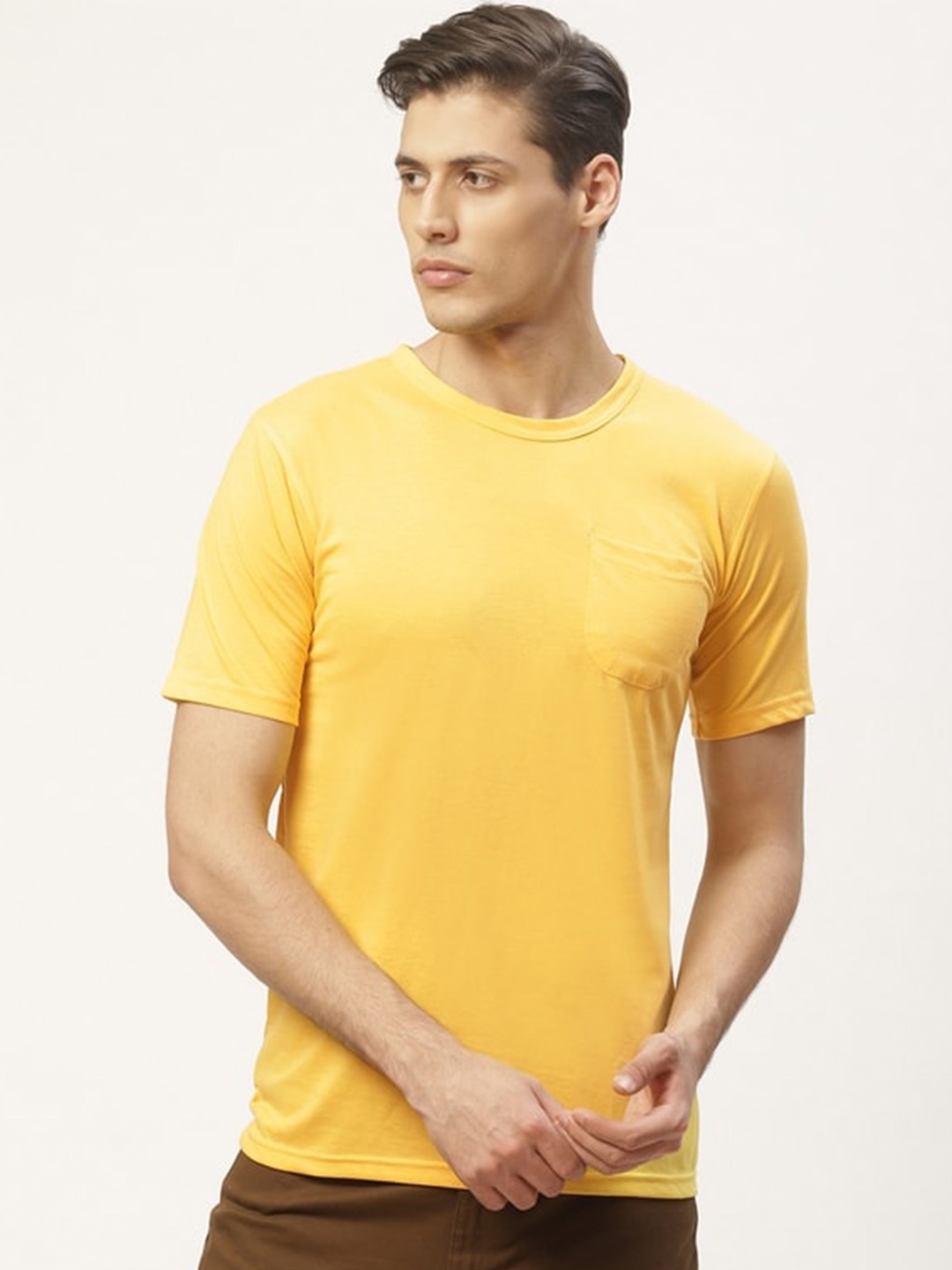 

PAUSE SPORT Round Neck Cotton T-shirt, Yellow