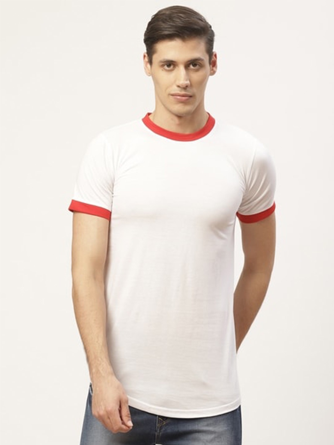 

PAUSE SPORT Accentuated Band Neck Cotton T-shirt, White