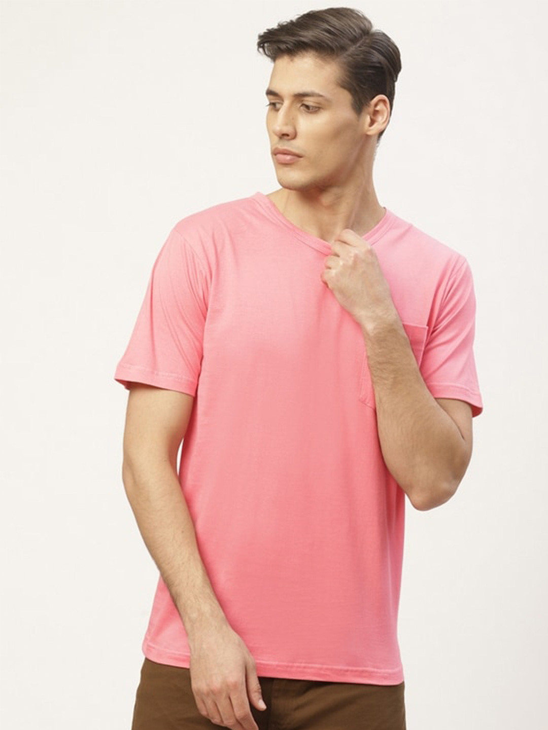 

PAUSE SPORT Round Neck Short Sleeves Cotton T-shirt, Peach