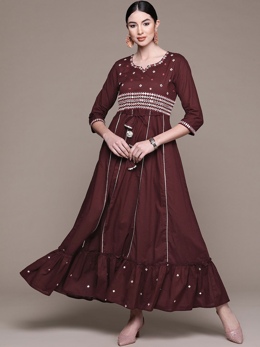 

Anubhutee Embroidered Ethnic Maxi Dress, Maroon