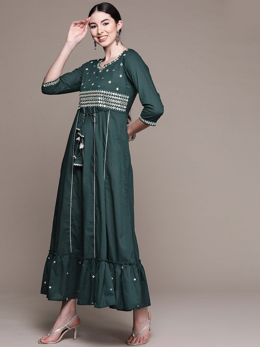 

Anubhutee Ethnic Motifs Embroidered Ethnic Maxi Dress, Green