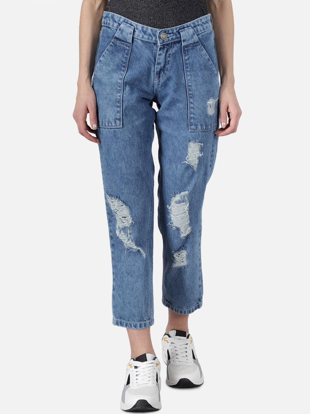 

The Dry State Women Mom Fit Mildly Distressed Cotton Cropped Jeans, Blue