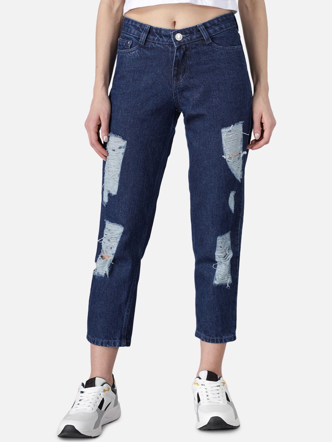 

The Dry State Women Slim Fit Highly Distressed Cotton Jeans, Blue