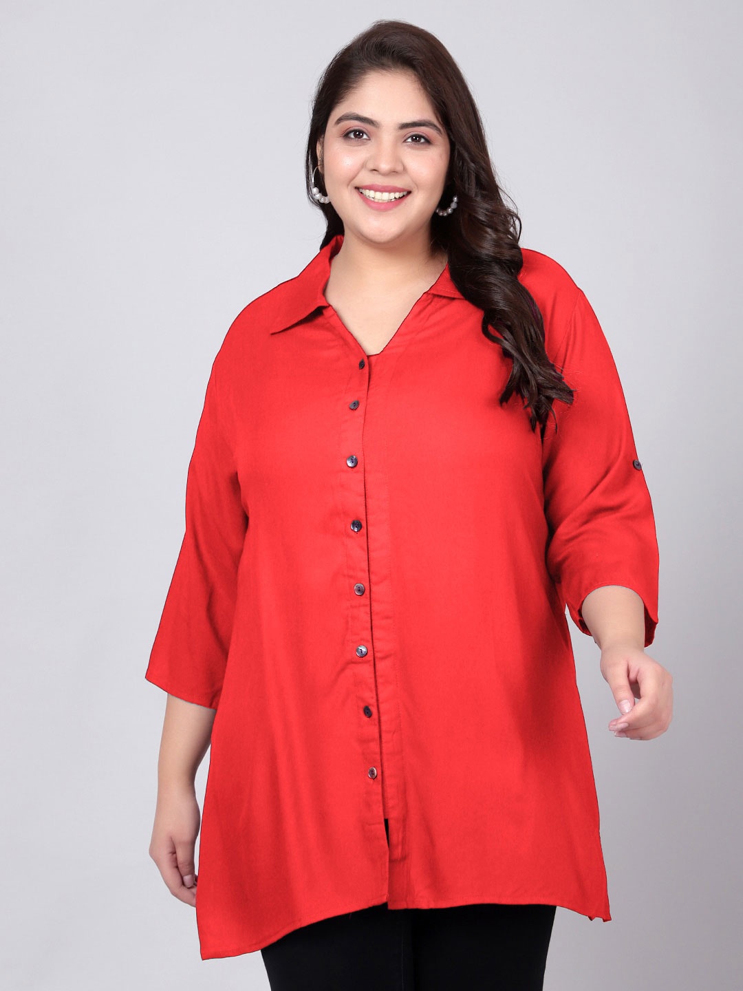 

Indietoga Plus Size Viscose Rayon Longline Casual Shirt, Orange