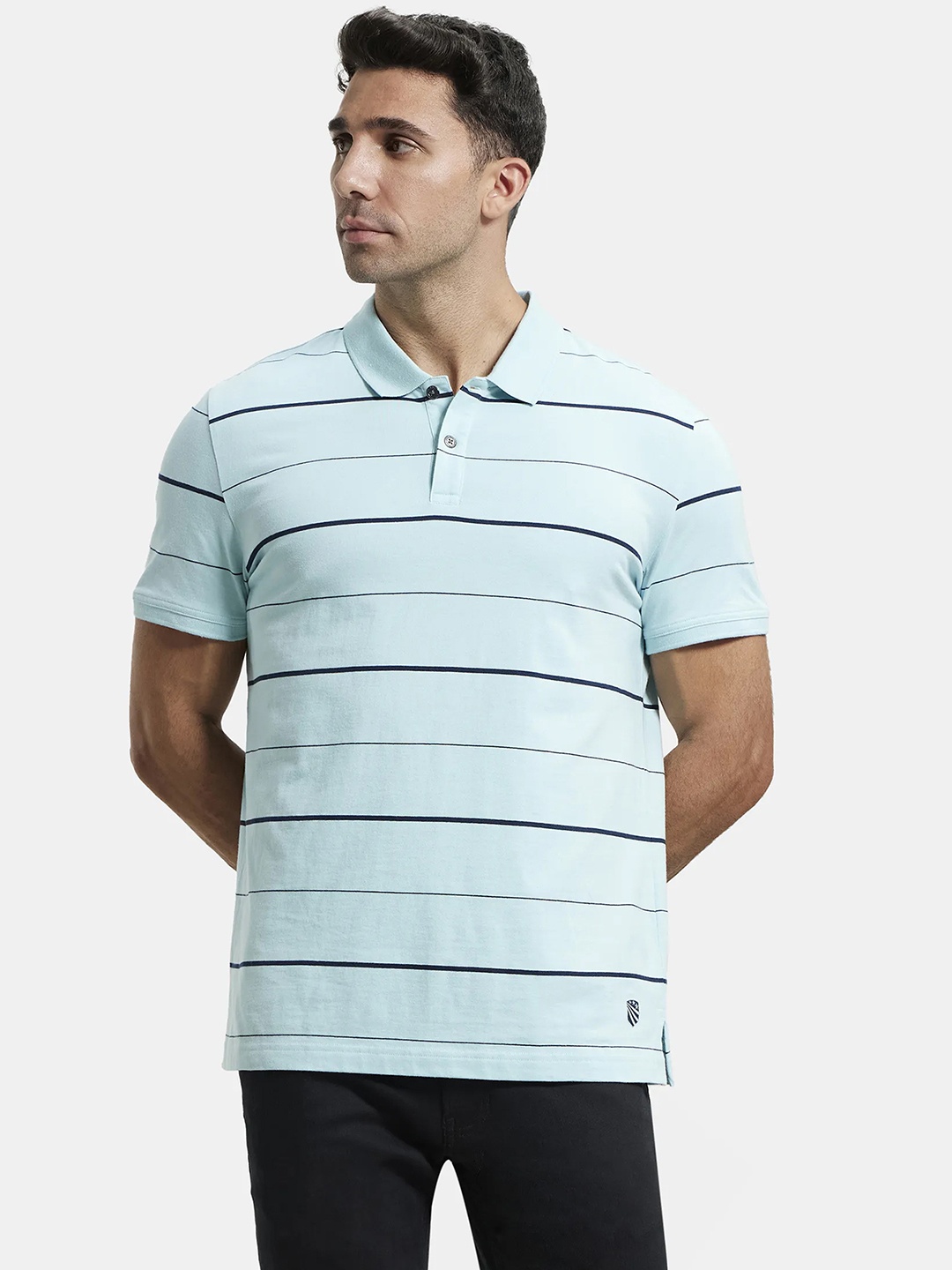 

Jockey Super Combed Cotton Rich Striped Half Sleeve Polo T-shirt-UM15, Blue